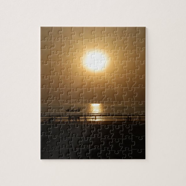 Golden Summer Sunset Reflection on the Beach Jigsaw Puzzle (Vertical)