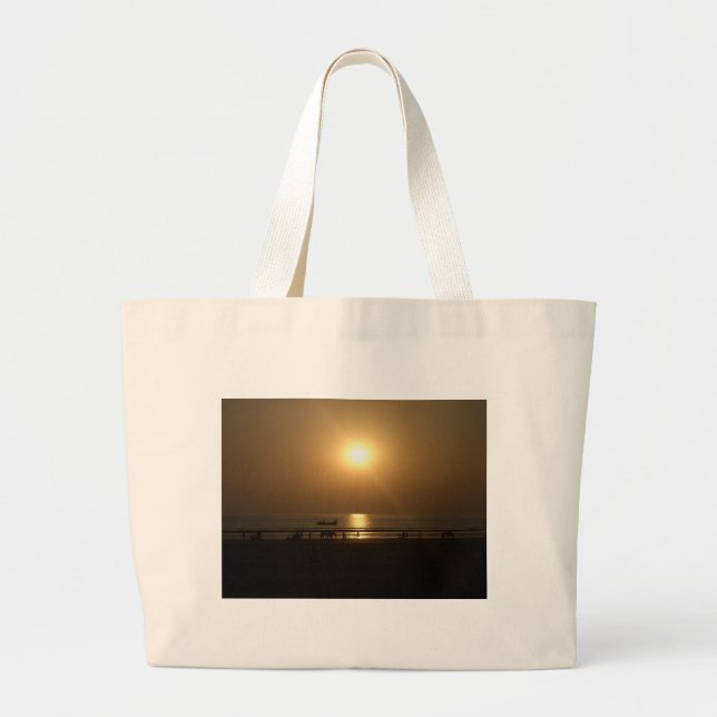 Golden Summer Sunset Reflection on the Beach Large Tote Bag (Front)