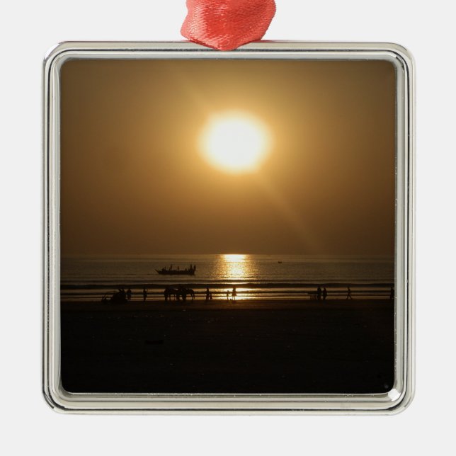 Golden Summer Sunset Reflection on the Beach Metal Tree Decoration (Front)