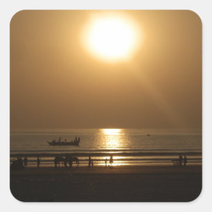 Golden Summer Sunset Reflection on the Beach Square Sticker