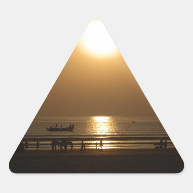 Golden Summer Sunset Reflection on the Beach Triangle Sticker (Front)