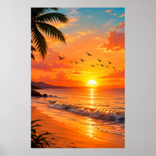 Golden Summer Sunset – Tropical Beach Paradise wit Poster