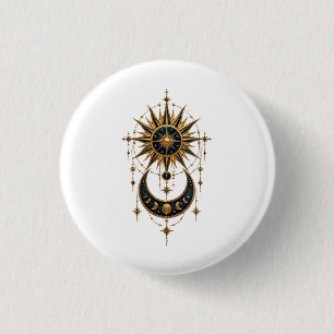 Golden Sun and Crescent Moon Art 3 Cm Round Badge