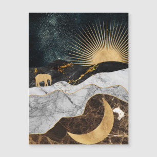 Golden Sun and Moon with Elephant in Marble Cosmic