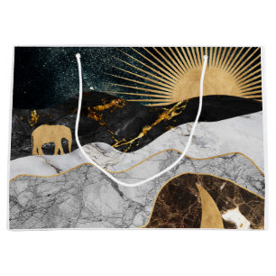 Golden Sun and Moon with Elephant in Marble Cosmic Large Gift Bag