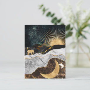 Golden Sun and Moon with Elephant in Marble Cosmic Postcard