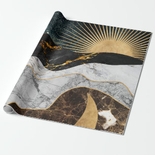 Golden Sun and Moon with Elephant in Marble Cosmic Wrapping Paper
