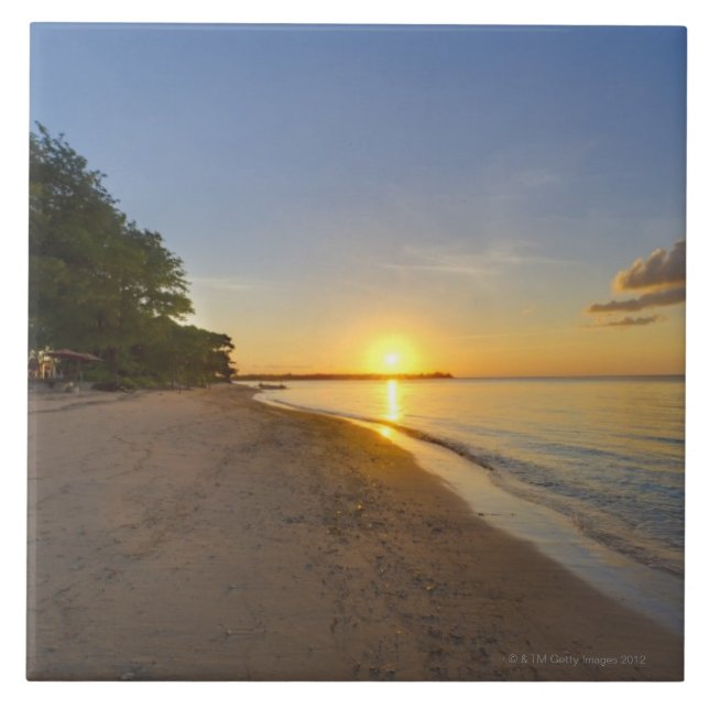 Golden Sun Ball Setting Over Tropical Island Tile (Front)