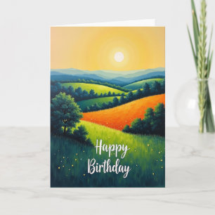 Golden Sun Birthday Landscape Card