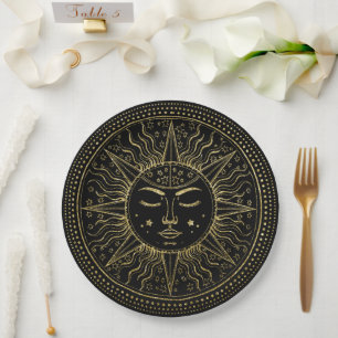 Golden Sun Elegant Gold Face with Eyes Closed Paper Plate