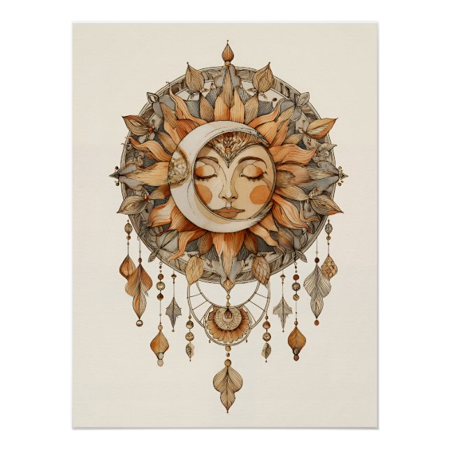 Golden Sun Face Dreamcatcher Poster (Front)