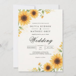 Golden Sun Flourish Botanical Wedding Invitation