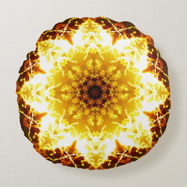 Golden Sun FLower Mandala Round Cushion (Front)