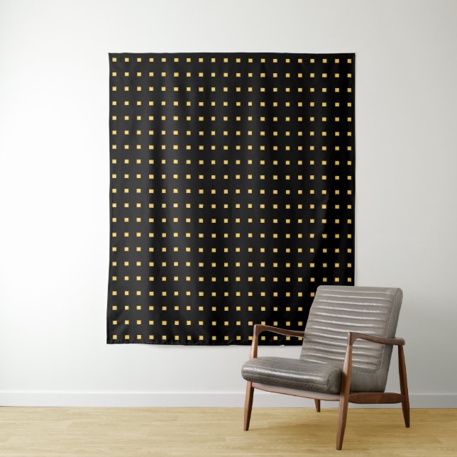 Golden sun geometric art on black contrast tapestry (In Situ)