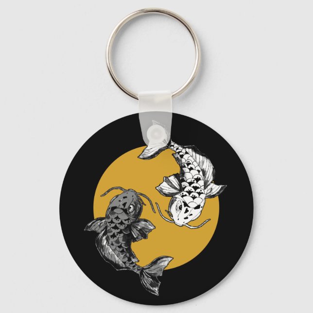 Golden Sun Koi Carps Circle Key Ring (Front)