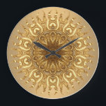 Golden Sun Large Clock<br><div class="desc">10.75” round acrylic clock with an image of a beautiful,  seemingly embossed golden sun fractal. See the entire Fractal Art Clock collection in the HOME section.</div>
