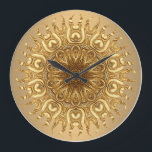 Golden Sun Large Clock<br><div class="desc">10.75” round acrylic clock with an image of a beautiful,  seemingly embossed golden sun fractal. See the entire Fractal Art Clock collection in the HOME section.</div>