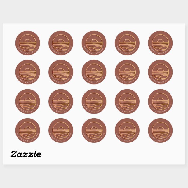 Golden sun logo wedding classic round sticker (Sheet)