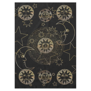 Golden Sun Moon Stars Celestial Astronomy art Tablecloth