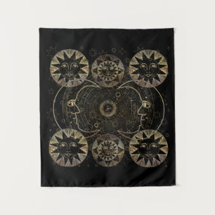 Golden Sun Moon Stars Celestial Astronomy art Tapestry