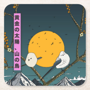 Golden Sun, Mountain Birds Square Paper Coaster