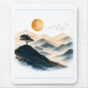 Golden Sun Mountain Landscape  Mouse Mat