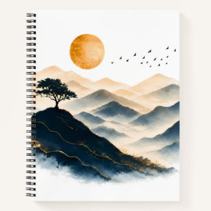 Golden Sun Mountain Landscape Spiral Notebook