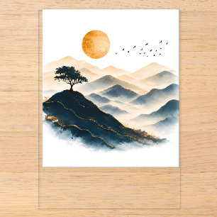 Golden Sun Mountains Land Acrylic Invitation Card