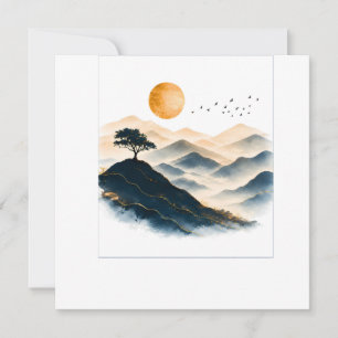 Golden Sun Mountains Landscape Invitation Card