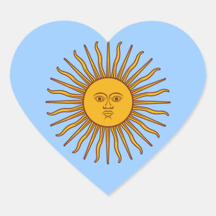 Golden Sun of May Argentina Flag Heart Stickers