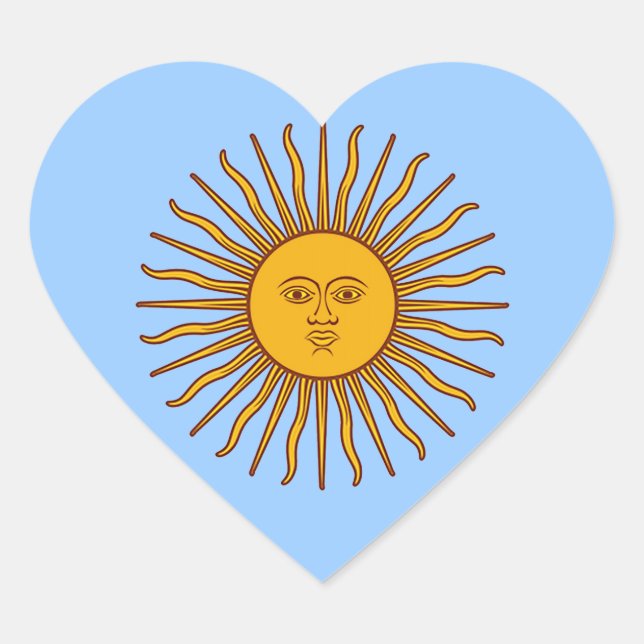 Golden Sun of May Argentina Flag Heart Stickers (Front)