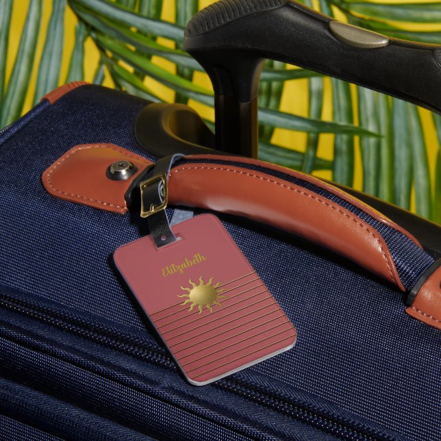 Golden Sun on Rose Pink Luggage Tag (Front Insitu 1)