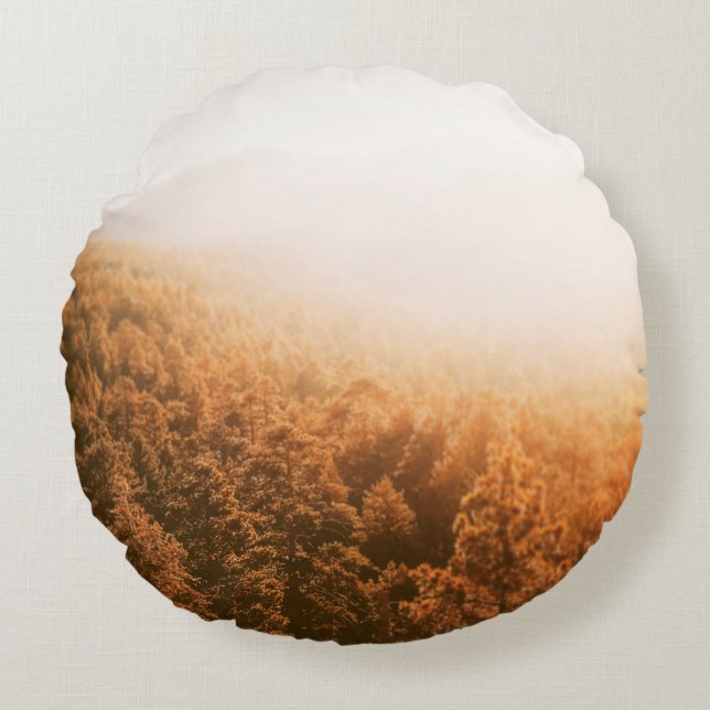 GOLDEN SUN OVER A FOREST ROUND CUSHION (Front)