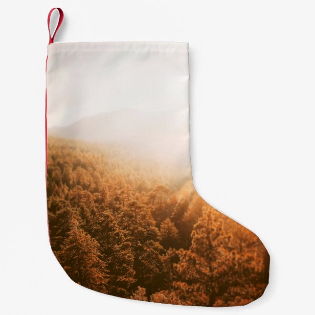 GOLDEN SUN OVER A FOREST SMALL CHRISTMAS STOCKING (Front)