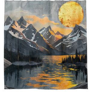 Golden Sun Over Snowy Mountains – Boho Wilderness Shower Curtain