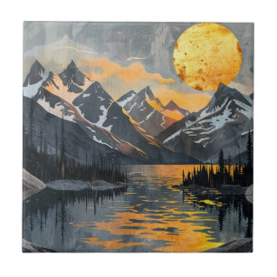 Golden Sun Over Snowy Mountains – Boho Wilderness Tile