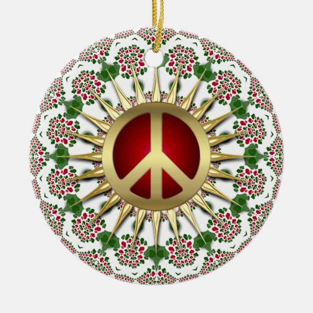 Golden Sun Peace Sign Holiday Ornament (Front)