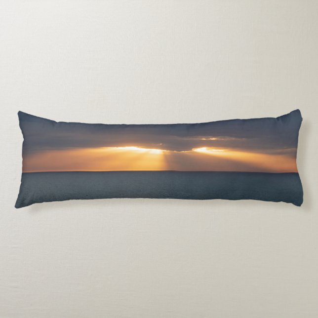 Golden sun rays breaking through the clouds sunset body cushion (Front)
