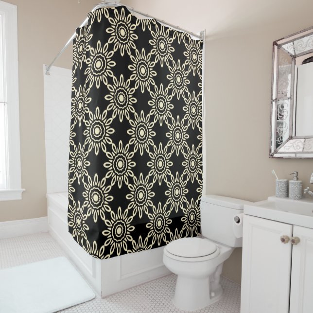 Golden Sun Retro Shower Curtain (In Situ)