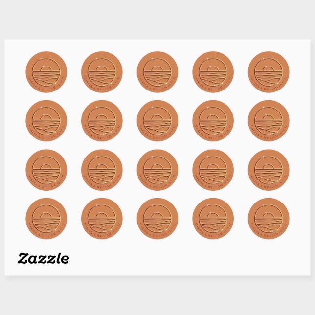 Golden sun terracotta wedding classic round sticker (Sheet)