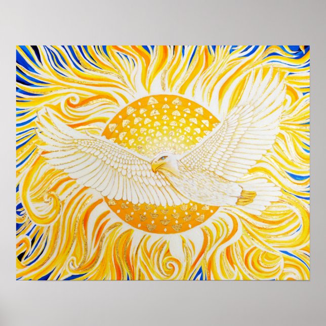 Golden Sun White Eagle Artistic Abstract Poster (Front)