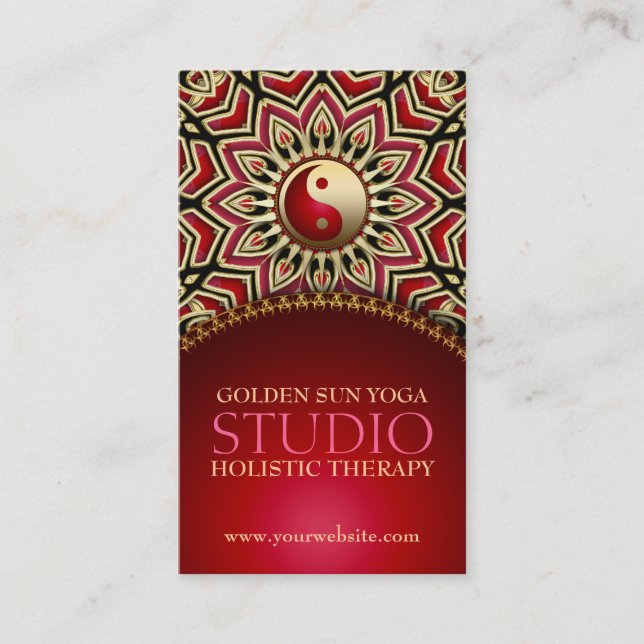 Golden Sun Yoga Reiki Balance Red Business Cards (Front)