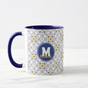 Golden Sunburst Elegant Blue and Gold Floral Mug