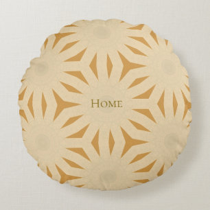 Golden Sunburst Geometry Round Cushion