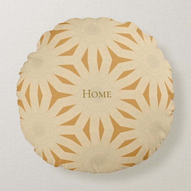 Golden Sunburst Geometry Round Cushion (Front)