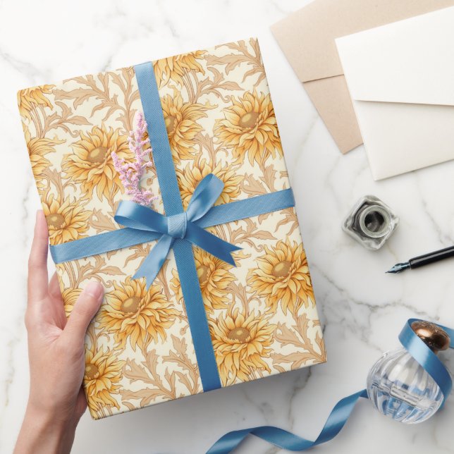 Golden Sunflower Art Nouveau Floral Pattern Wrapping Paper (Gifting)
