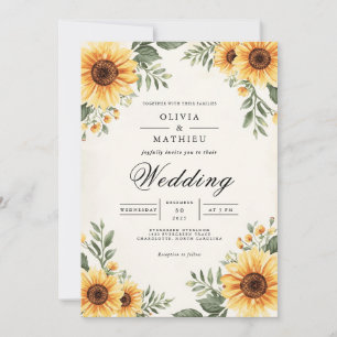 Golden Sunflower Botanical Romance Wedding Invitation