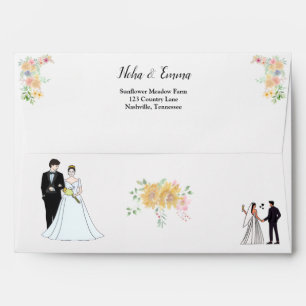 Golden Sunflower butterfly Meadow Wedding Envelope