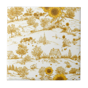 Golden Sunflower Cottagecore Countryside Toile Tile