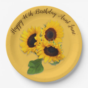 Golden Sunflower Custom Birthday Party Paper Plate